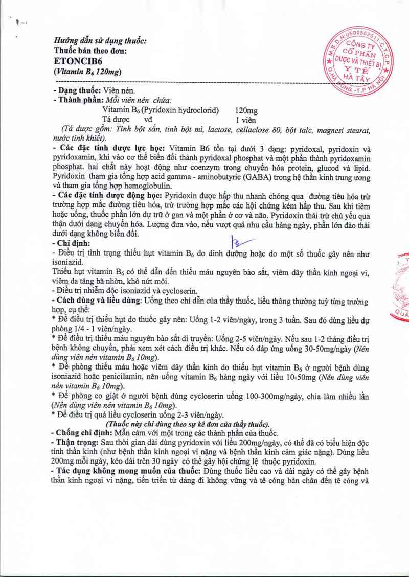 thông tin, cách dùng, giá thuốc EtonciB6 - ảnh 1
