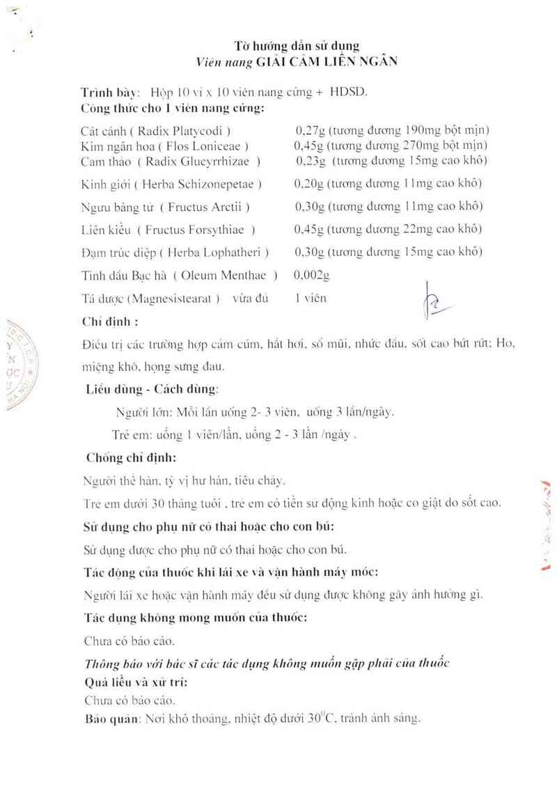 thông tin, cách dùng, giá thuốc Giải cảm liên ngân - ảnh 1