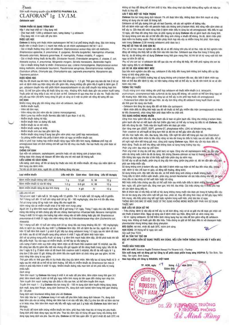 thông tin, cách dùng, giá thuốc Claforan - ảnh 1