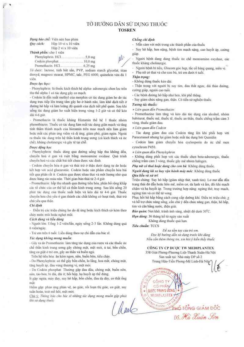 thông tin, cách dùng, giá thuốc Tosren - ảnh 1