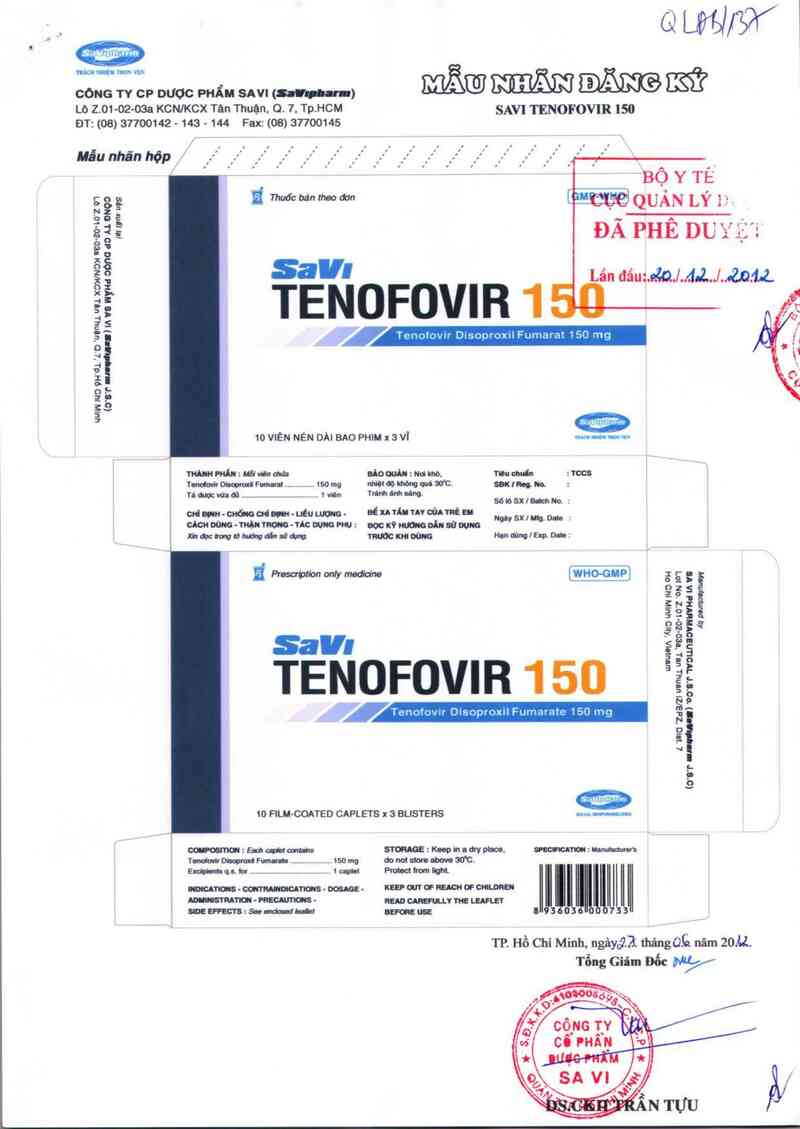 thông tin, cách dùng, giá thuốc SaVi Tenofovir 150 - ảnh 0