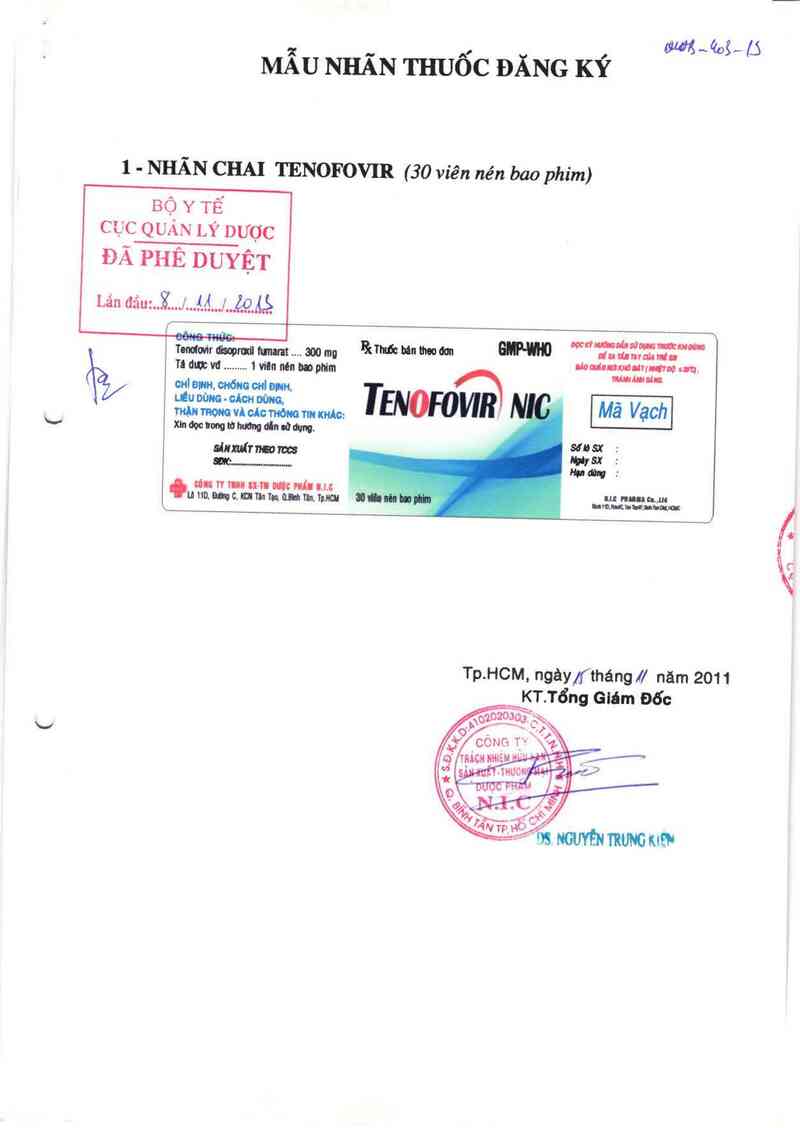 thông tin, cách dùng, giá thuốc Tenofovir Nic - ảnh 0