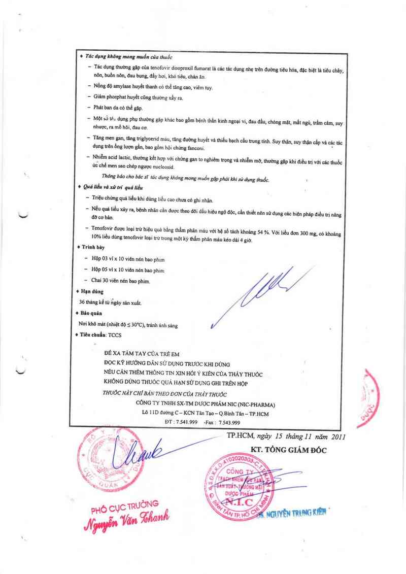 thông tin, cách dùng, giá thuốc Tenofovir Nic - ảnh 6