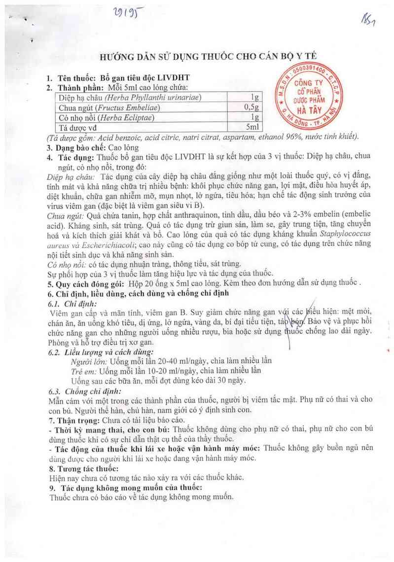 thông tin, cách dùng, giá thuốc Bổ gan tiêu độc LivDHT - ảnh 1