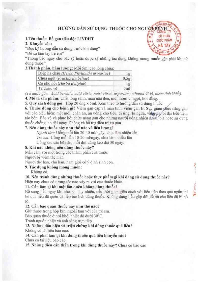 thông tin, cách dùng, giá thuốc Bổ gan tiêu độc LivDHT - ảnh 3