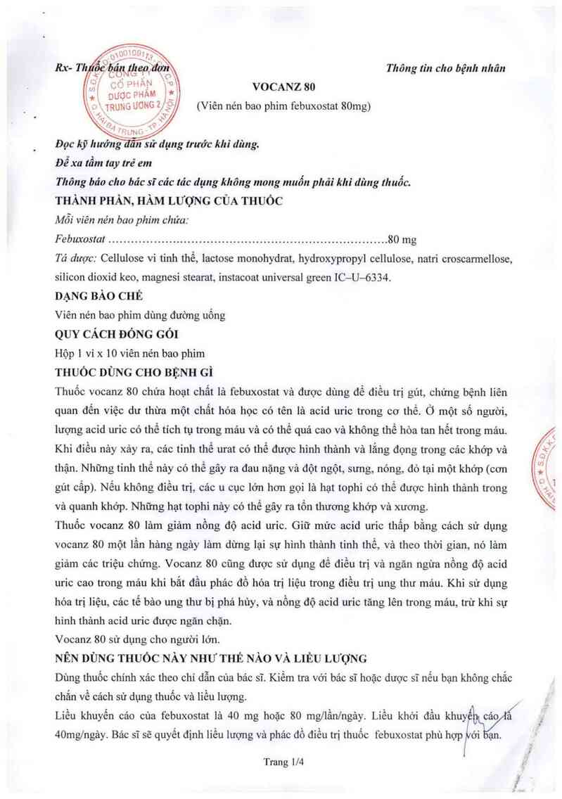 thông tin, cách dùng, giá thuốc Vocanz 80 - ảnh 9