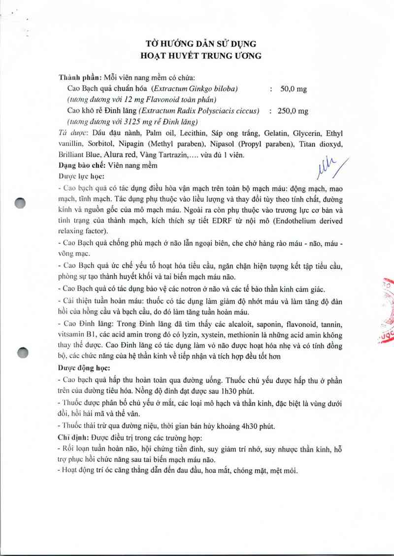 thông tin, cách dùng, giá thuốc Hoạt huyết trung ương - ảnh 3