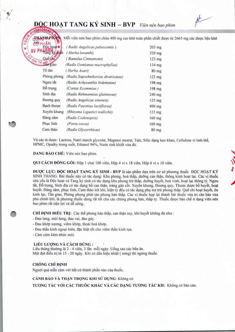 thông tin, cách dùng, giá thuốc Độc hoạt tang ký sinh - BVP - ảnh 4