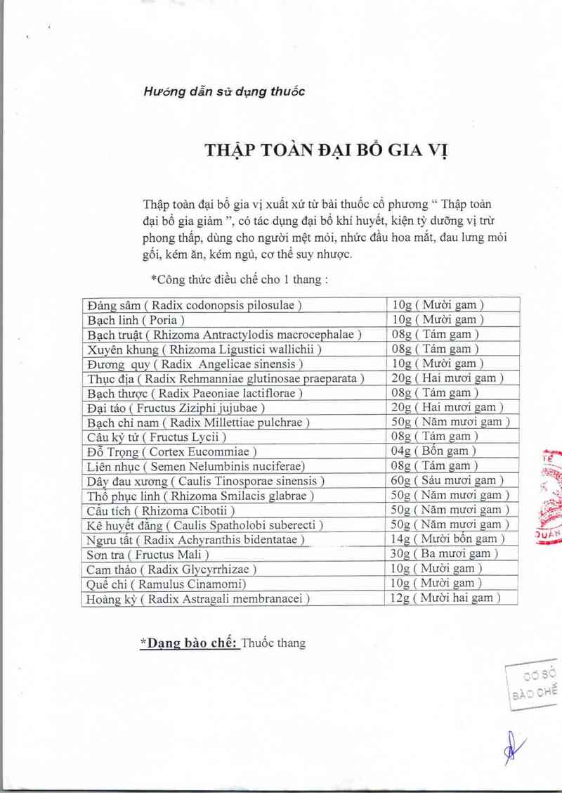 thông tin, cách dùng, giá thuốc Thập toàn đại bổ gia vị - ảnh 1