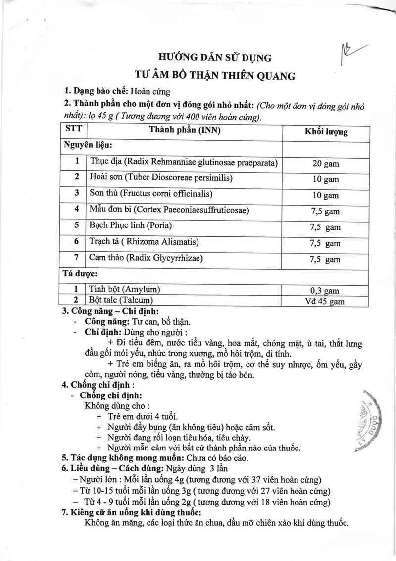 thông tin, cách dùng, giá thuốc Tư âm bổ thận Thiên Quang - ảnh 4