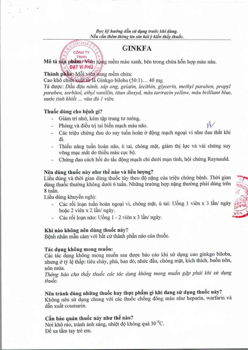 thông tin, cách dùng, giá thuốc GINKFA - ảnh 2