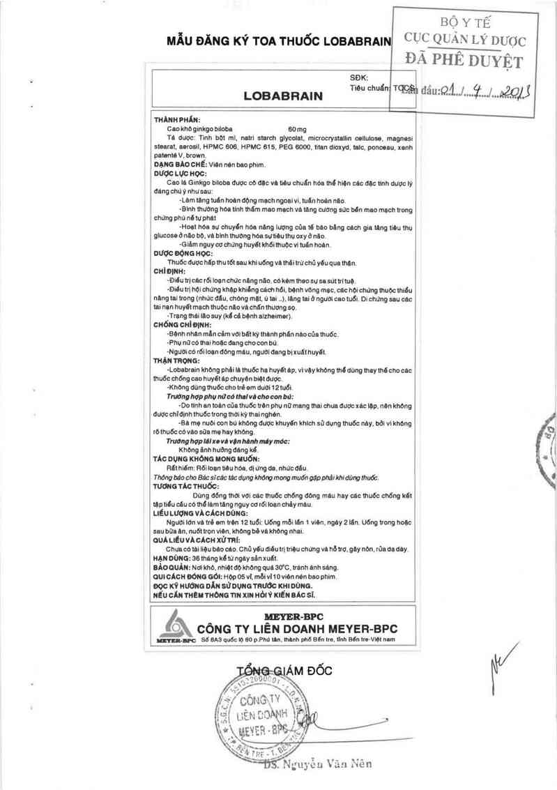 thông tin, cách dùng, giá thuốc Lobabrain - ảnh 1