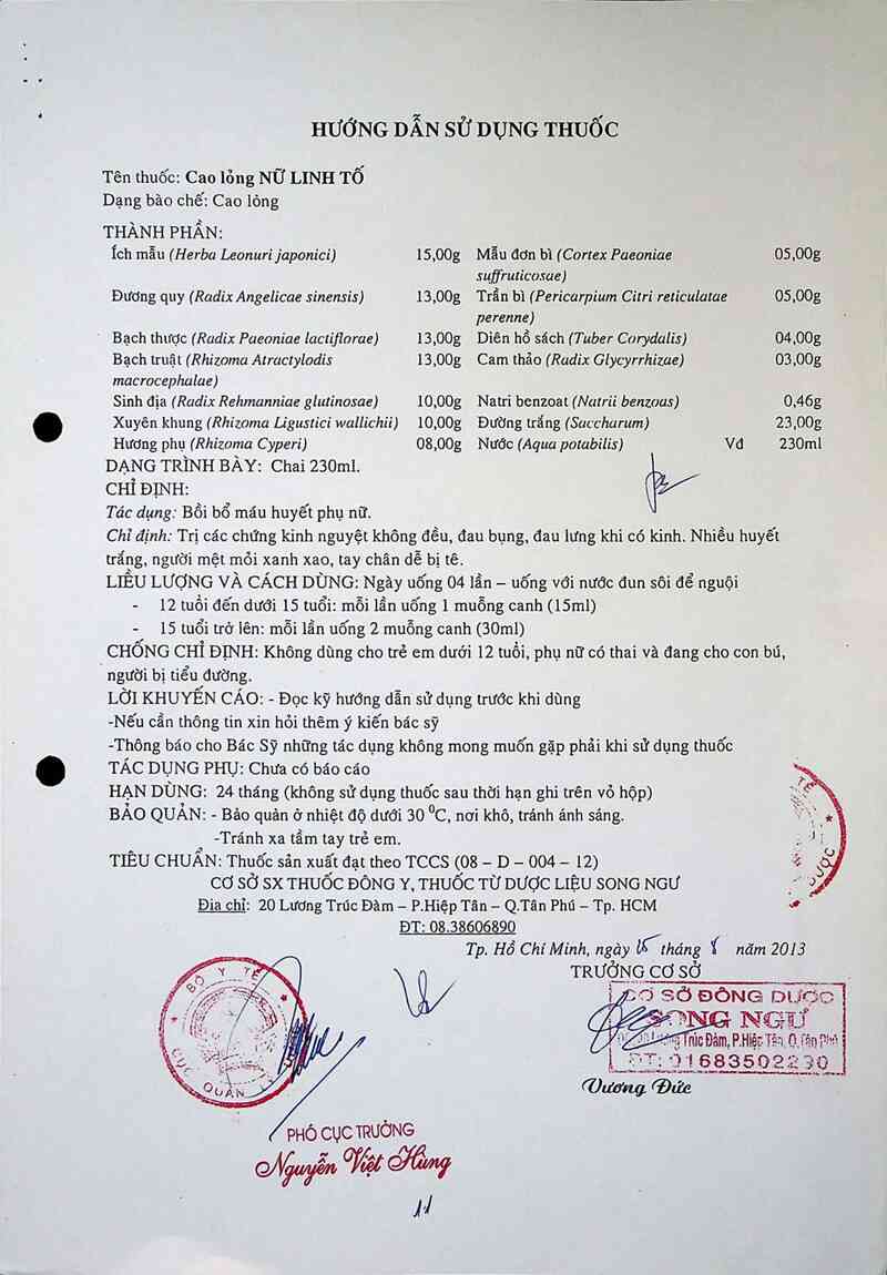 thông tin, cách dùng, giá thuốc Cao lỏng Nữ linh tố - ảnh 2