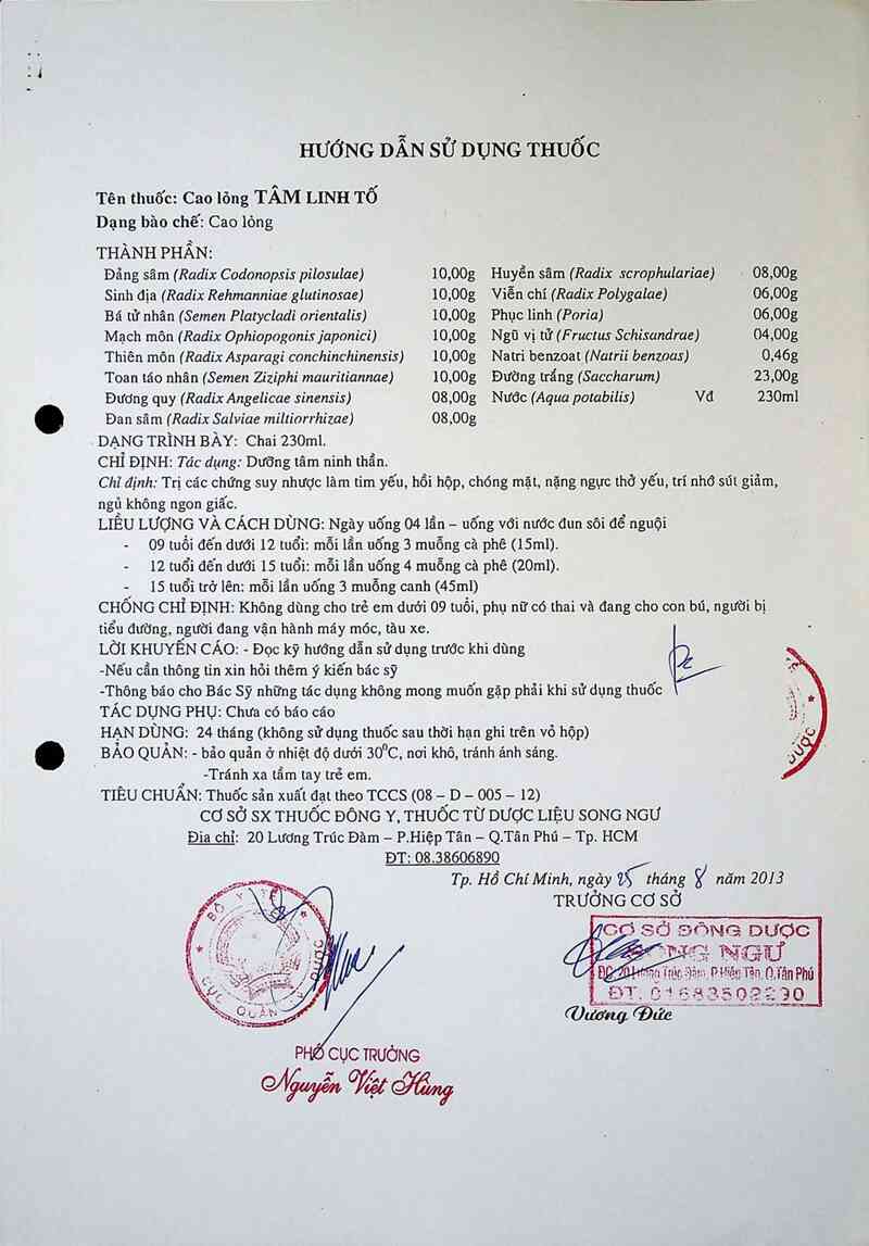 thông tin, cách dùng, giá thuốc Cao lỏng Tâm linh tố - ảnh 2
