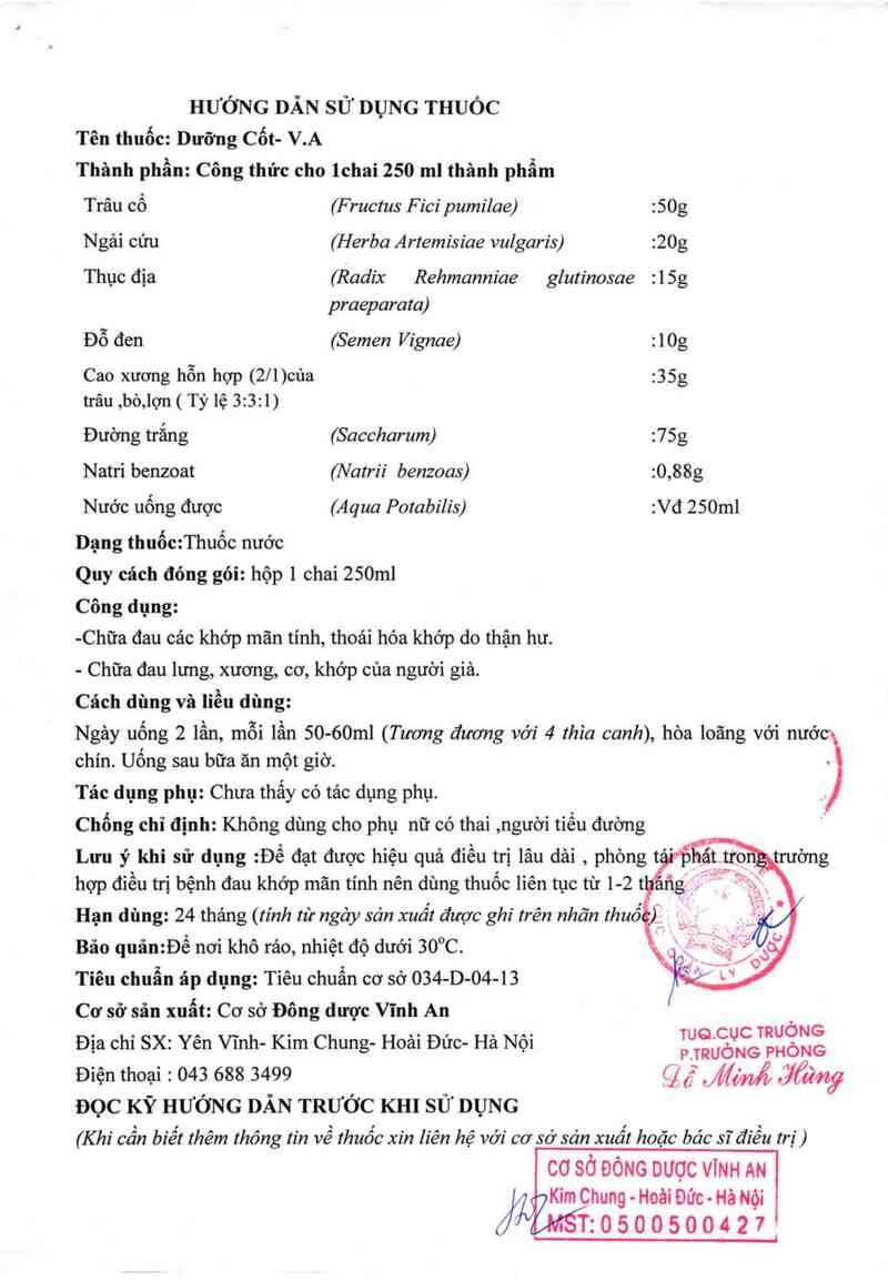 thông tin, cách dùng, giá thuốc Dưỡng cốt V.A - ảnh 2