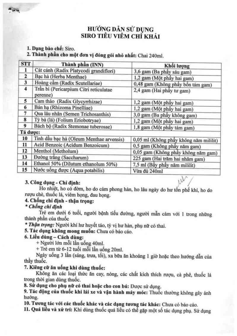 thông tin, cách dùng, giá thuốc Siro Tiêu viêm chỉ khái - ảnh 4