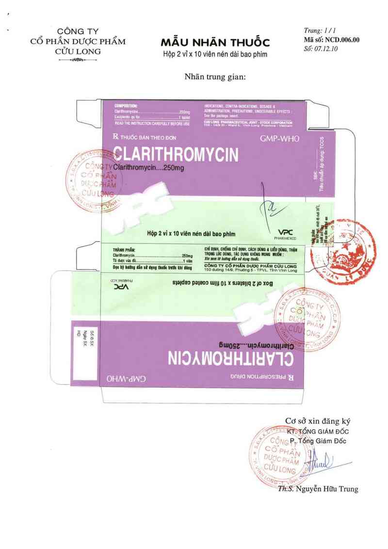 thông tin, cách dùng, giá thuốc Clarithromycin 250 mg - ảnh 1