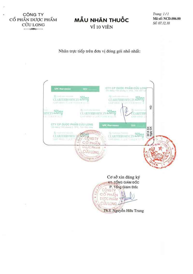 thông tin, cách dùng, giá thuốc Clarithromycin 250 mg - ảnh 3