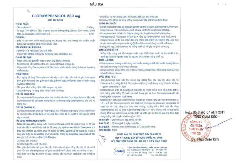 thông tin, cách dùng, giá thuốc Cloramphenicol 250 mg - ảnh 3