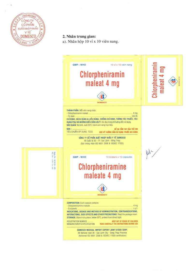 thông tin, cách dùng, giá thuốc Chlorpheniramin maleat 4 mg - ảnh 1