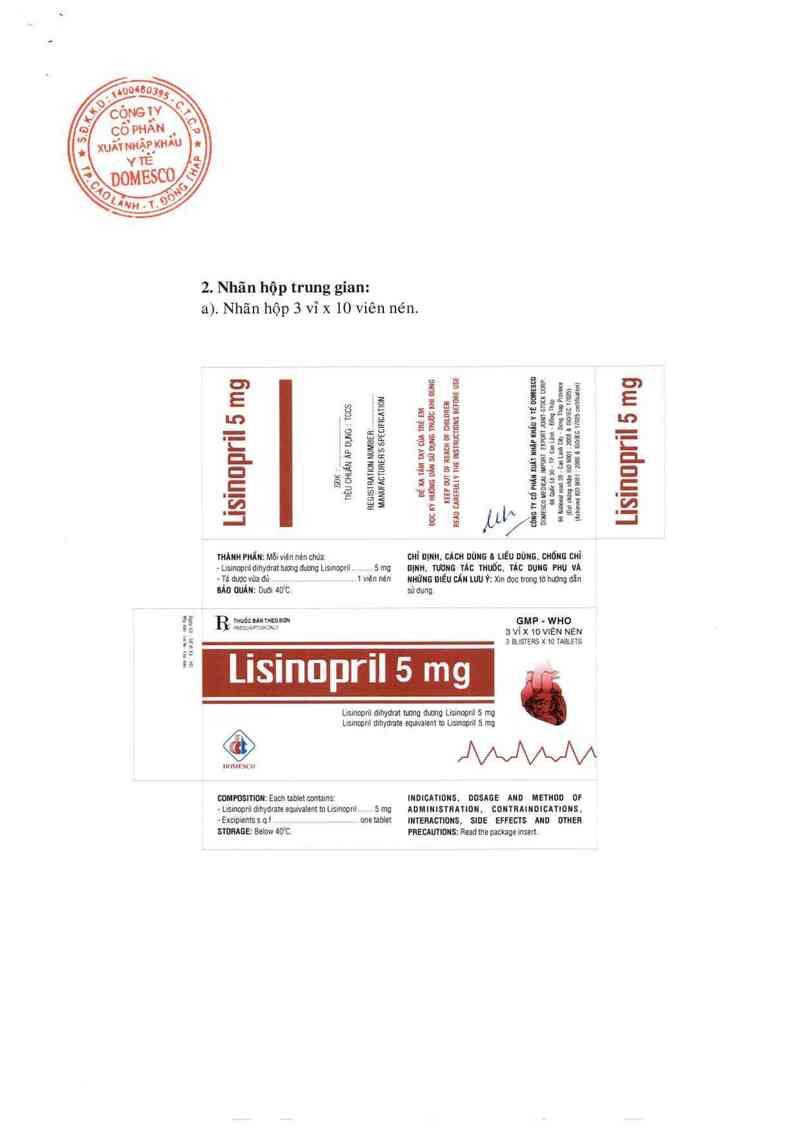 thông tin, cách dùng, giá thuốc Lisinopril 5 mg - ảnh 0
