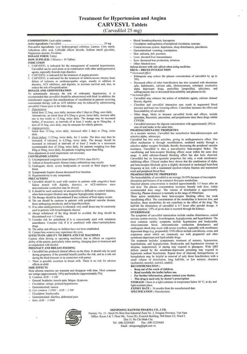 thông tin, cách dùng, giá thuốc Carvesyl - ảnh 3