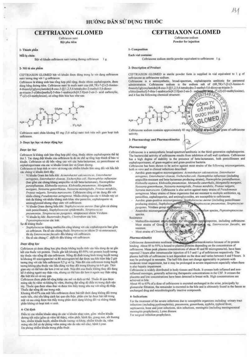 thông tin, cách dùng, giá thuốc Ceftriaxon Glomed - ảnh 2