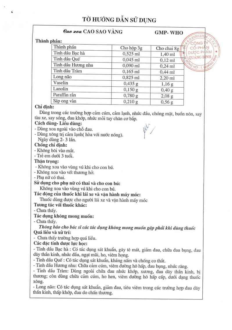 thông tin, cách dùng, giá thuốc Cao sao vàng - ảnh 2