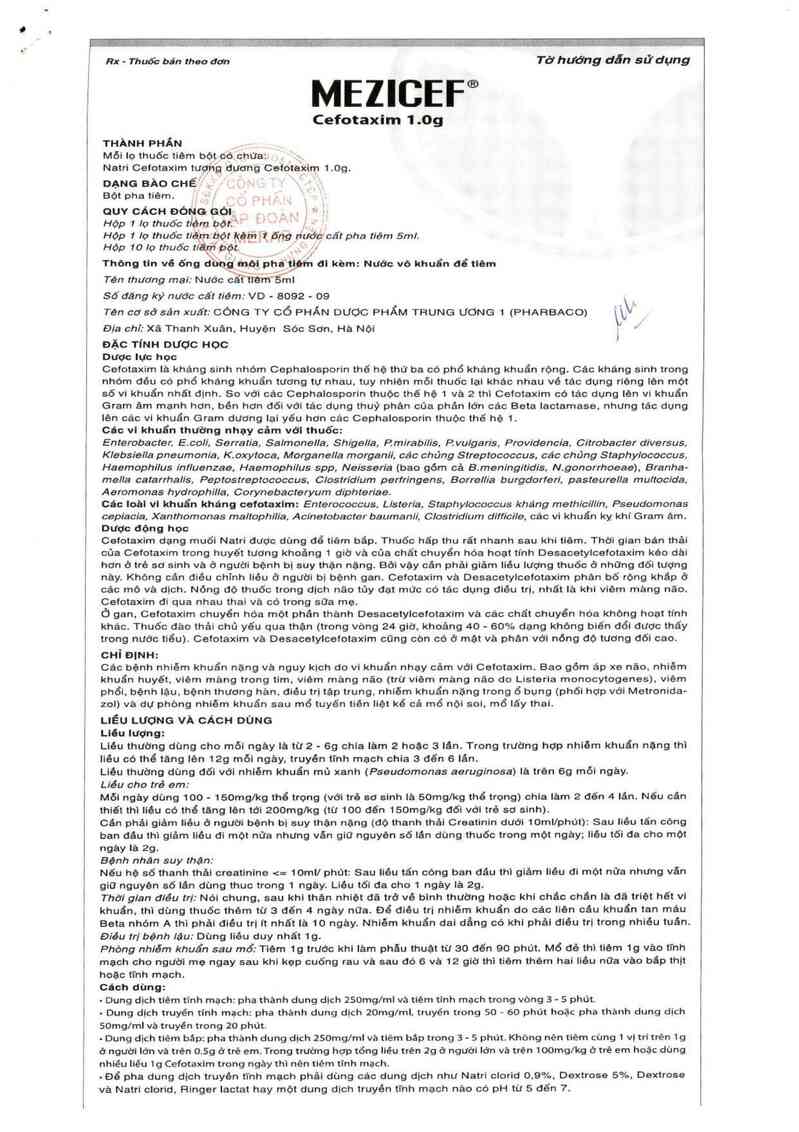 thông tin, cách dùng, giá thuốc Mezicef - 1g - ảnh 3