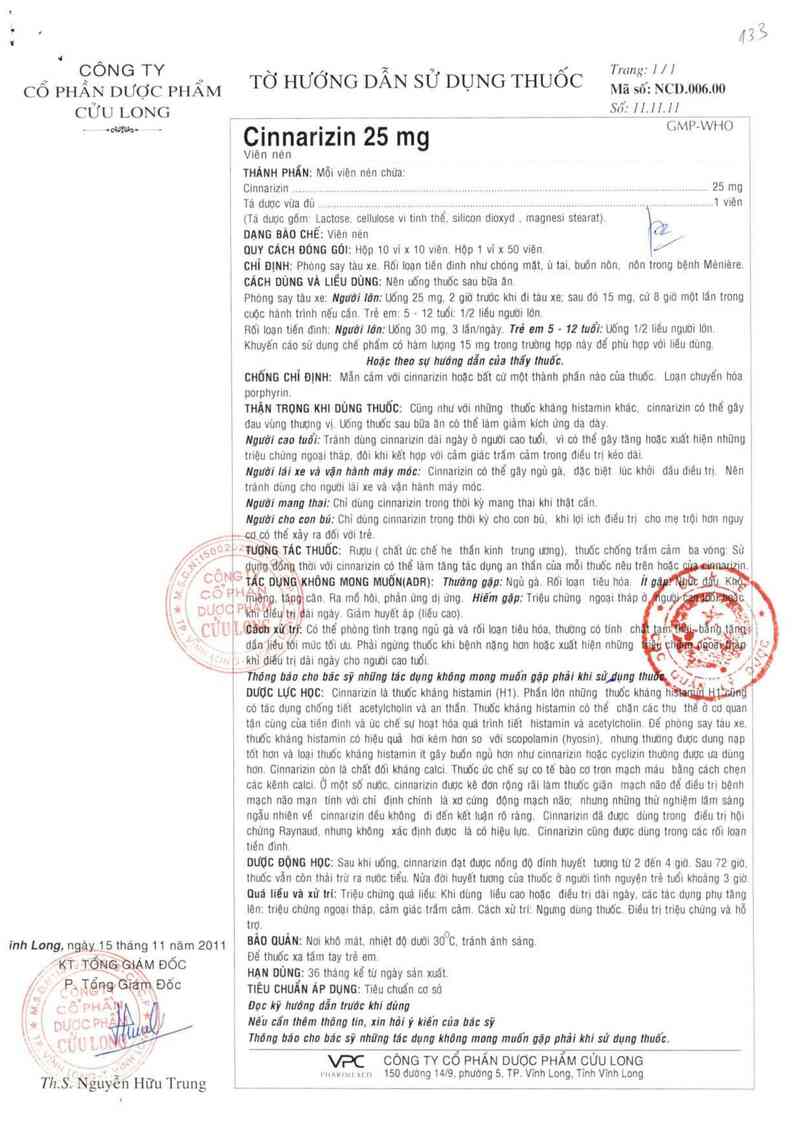 thông tin, cách dùng, giá thuốc Cinnarizin 25mg - ảnh 0
