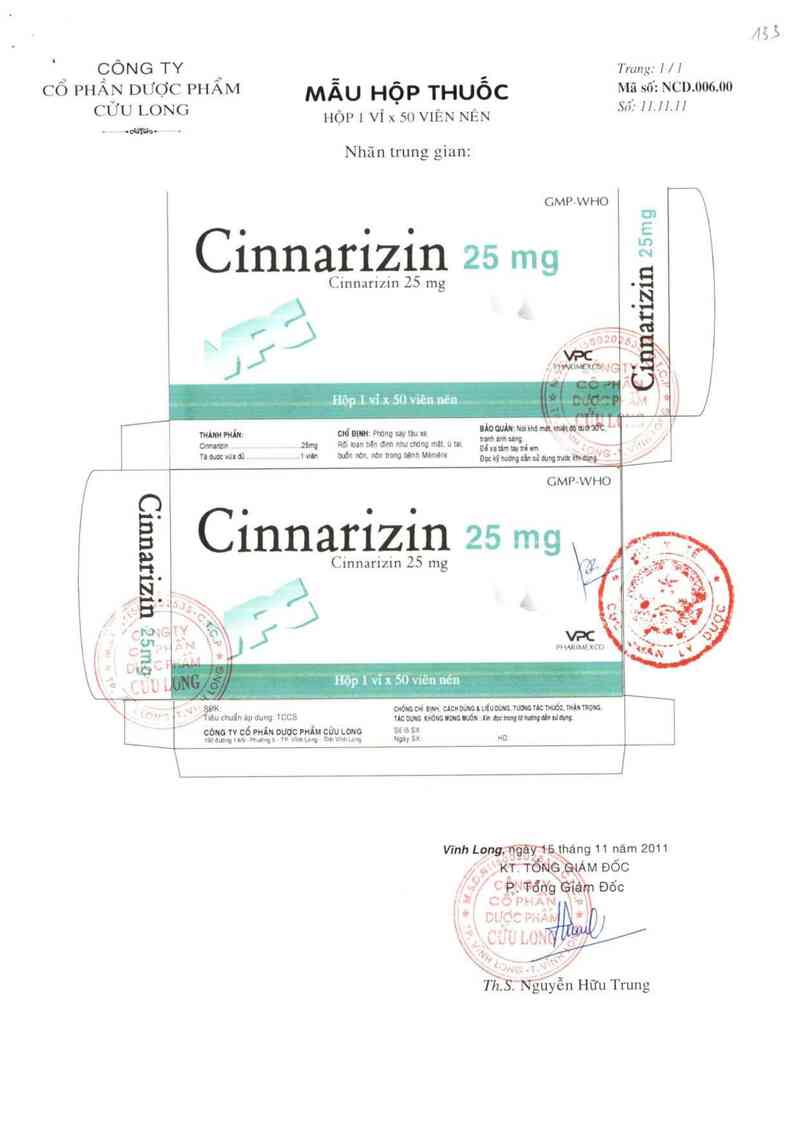 thông tin, cách dùng, giá thuốc Cinnarizin 25mg - ảnh 3