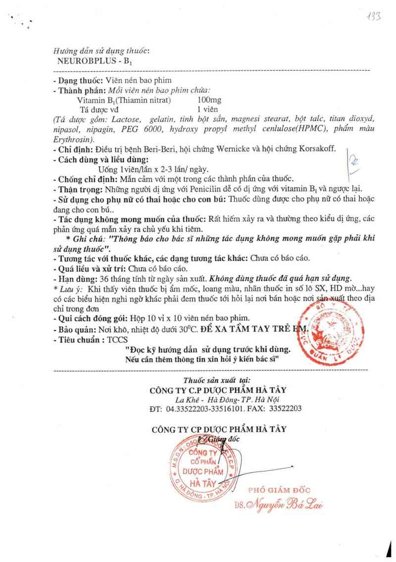 thông tin, cách dùng, giá thuốc NeuroBPlus-B1 - ảnh 1