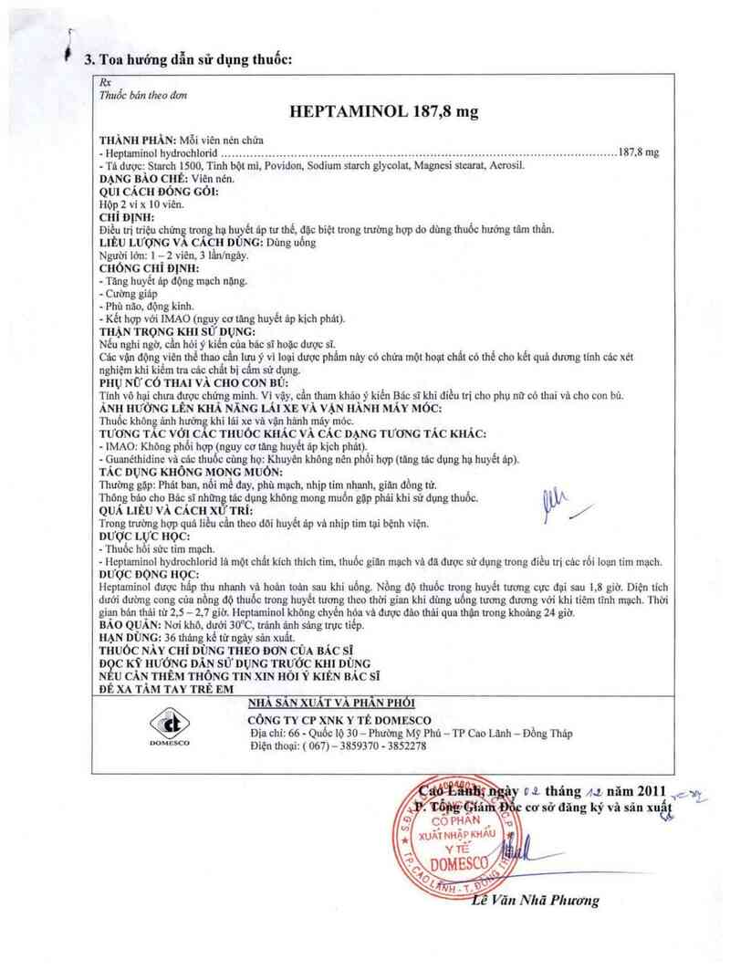 thông tin, cách dùng, giá thuốc Heptaminol 187,8mg - ảnh 1