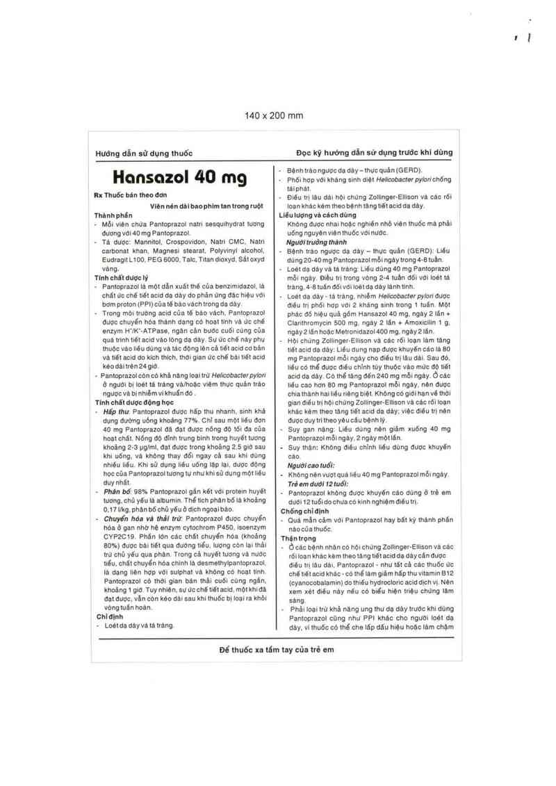 thông tin, cách dùng, giá thuốc Hansazol 40MG - ảnh 3