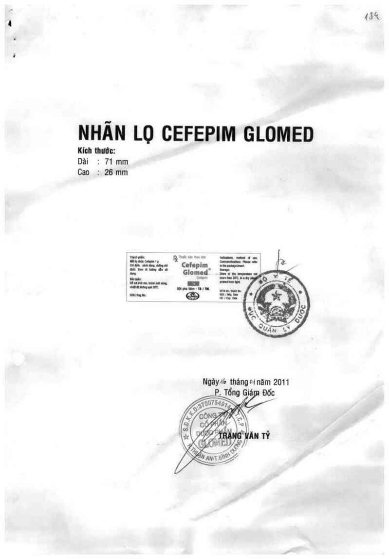 thông tin, cách dùng, giá thuốc Cefepim Glomed - ảnh 0