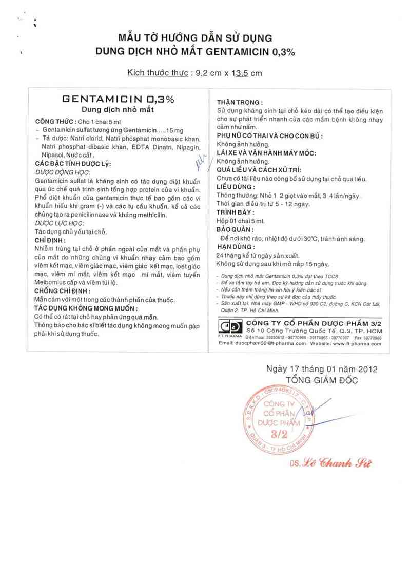 thông tin, cách dùng, giá thuốc Gentamicin 0,3% - ảnh 2