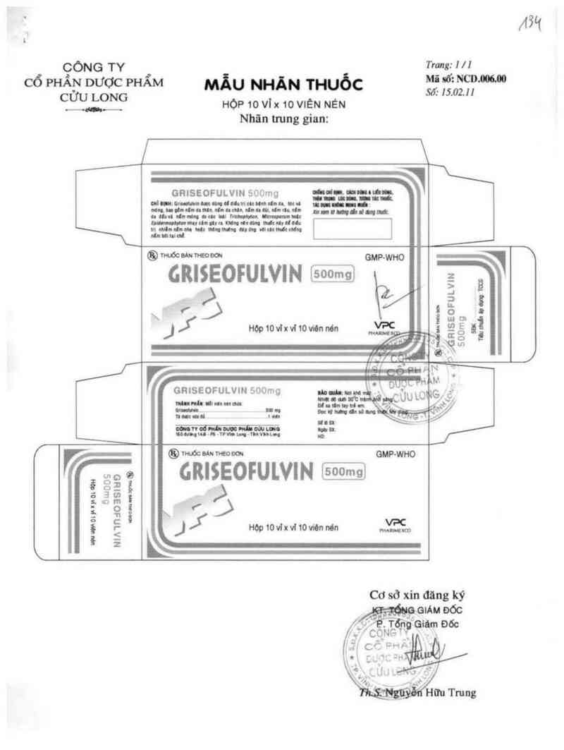 thông tin, cách dùng, giá thuốc Griseofulvin 500mg - ảnh 0