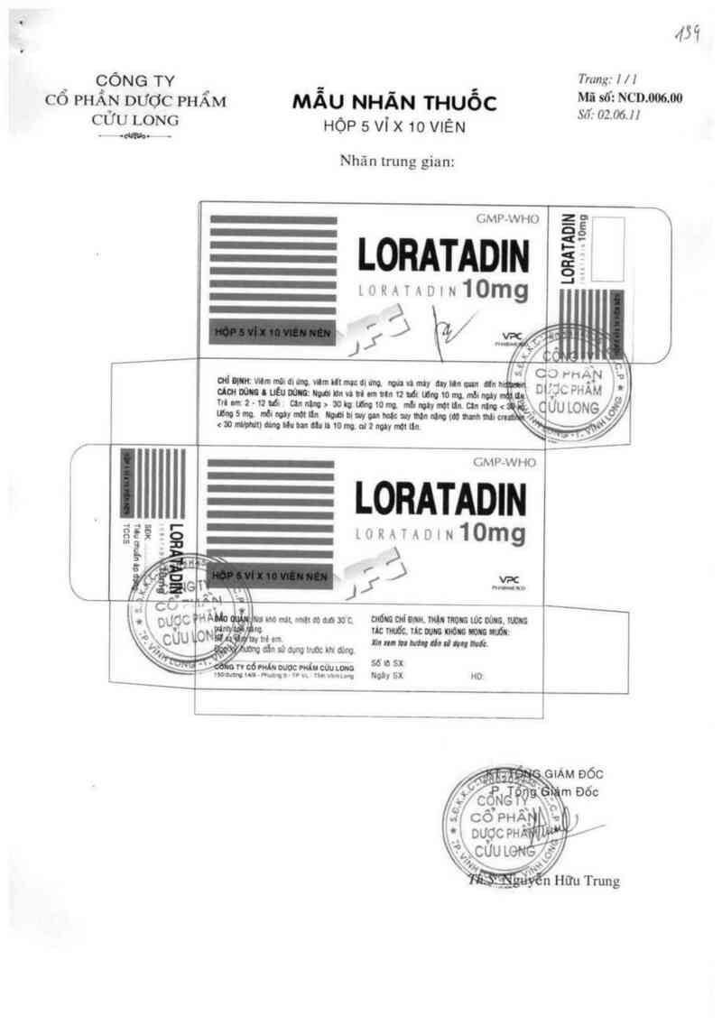 thông tin, cách dùng, giá thuốc Loratadin 10mg - ảnh 1