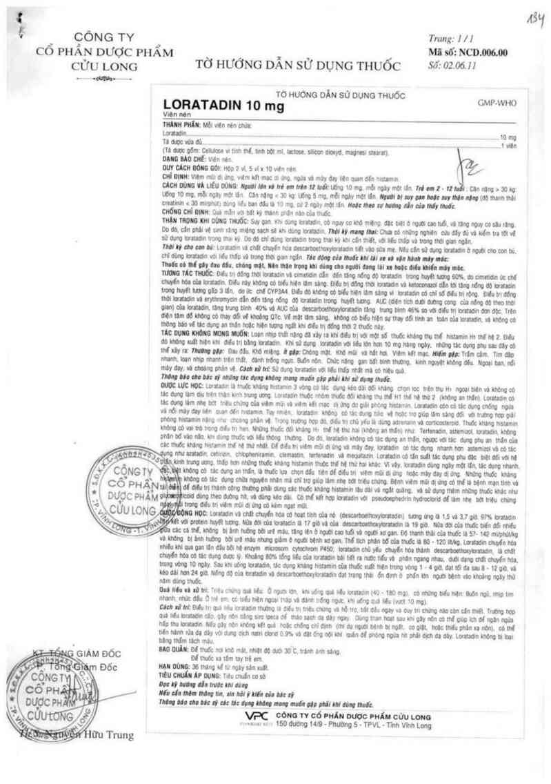 thông tin, cách dùng, giá thuốc Loratadin 10mg - ảnh 3