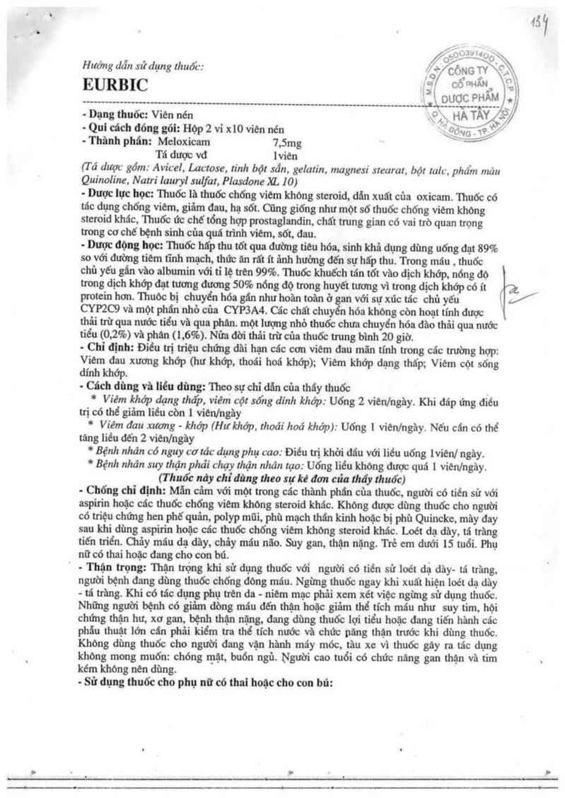 thông tin, cách dùng, giá thuốc Eurbic - ảnh 3
