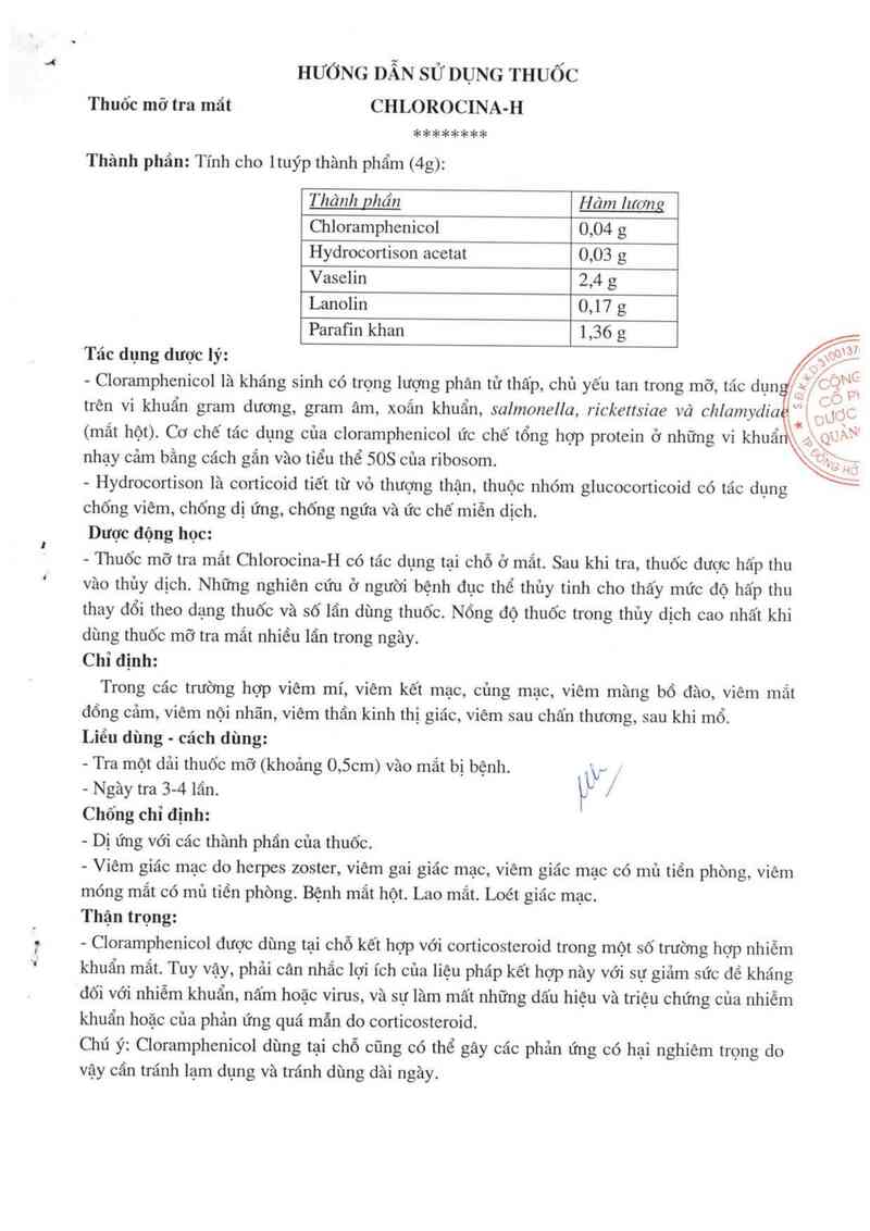 thông tin, cách dùng, giá thuốc Chlorocina - H - ảnh 1