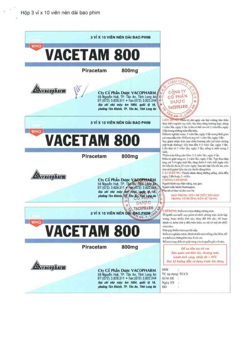thông tin, cách dùng, giá thuốc Vacetam 800 - ảnh 0