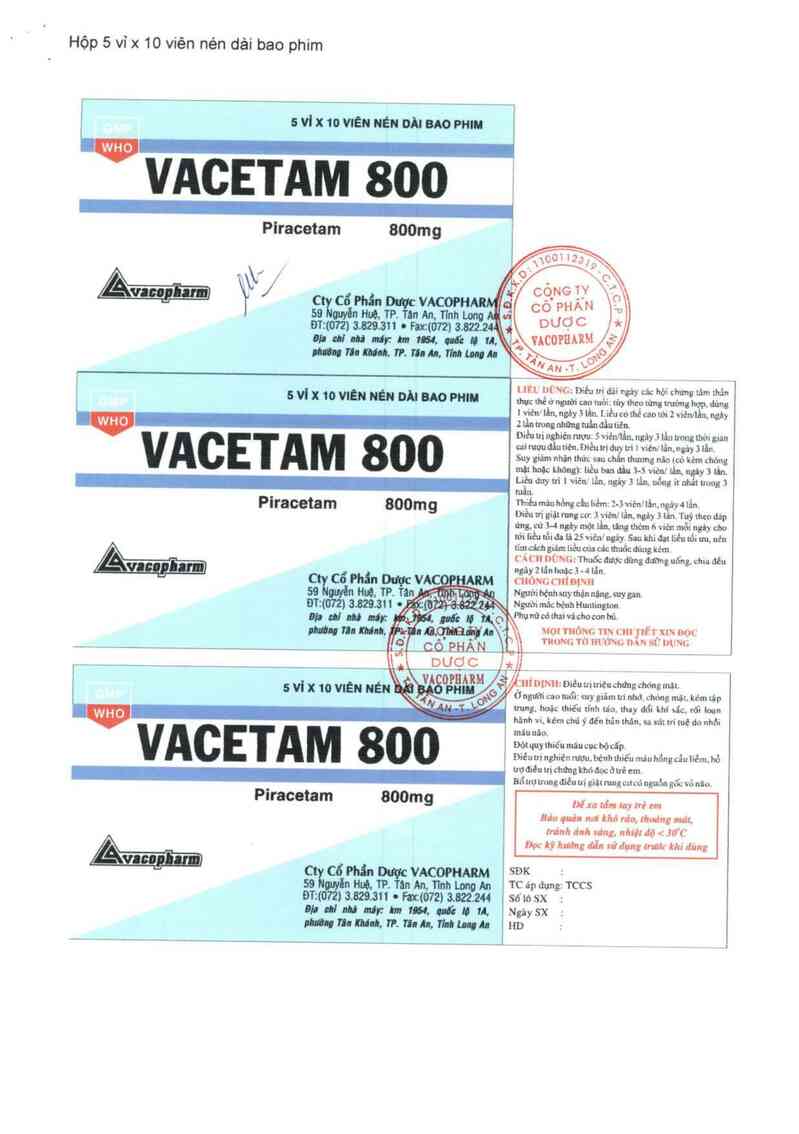 thông tin, cách dùng, giá thuốc Vacetam 800 - ảnh 1