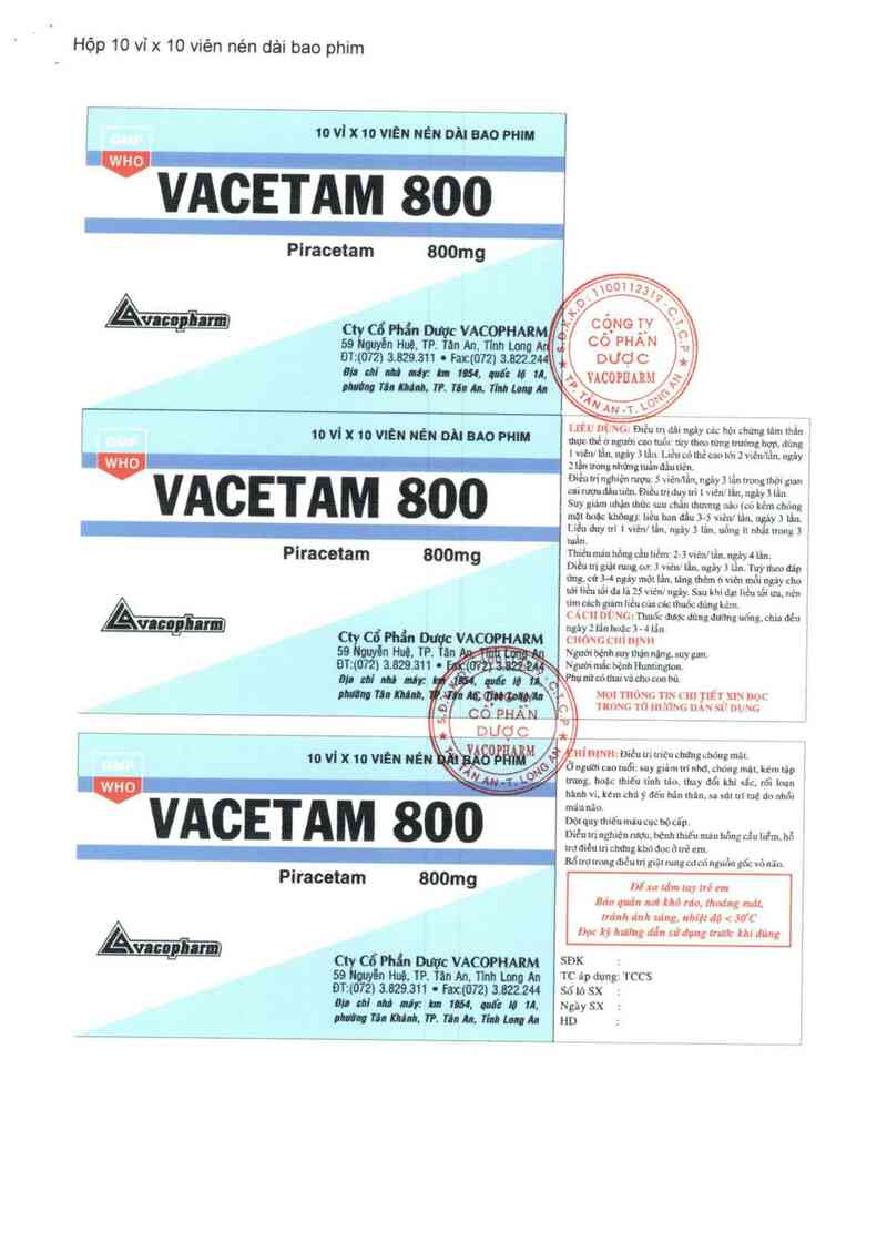 thông tin, cách dùng, giá thuốc Vacetam 800 - ảnh 2