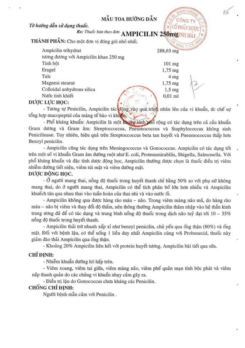 thông tin, cách dùng, giá thuốc Ampicilin 250 mg - ảnh 1