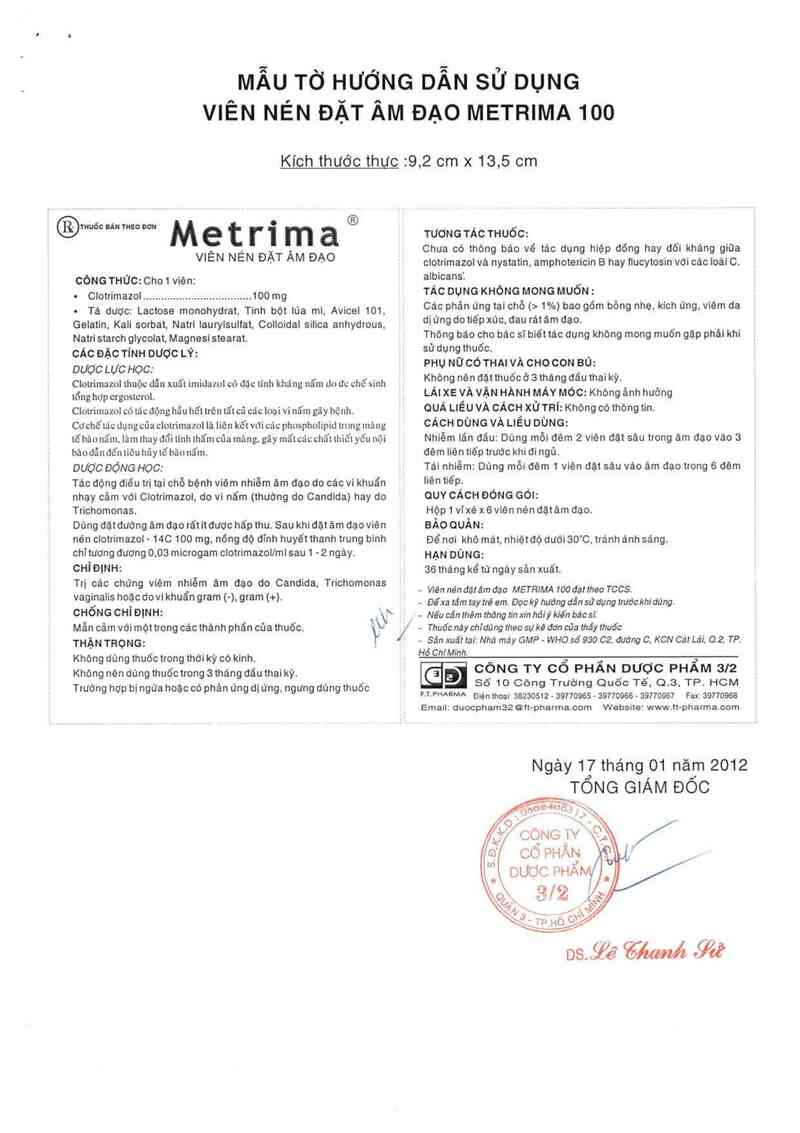 thông tin, cách dùng, giá thuốc Metrima100 - ảnh 1
