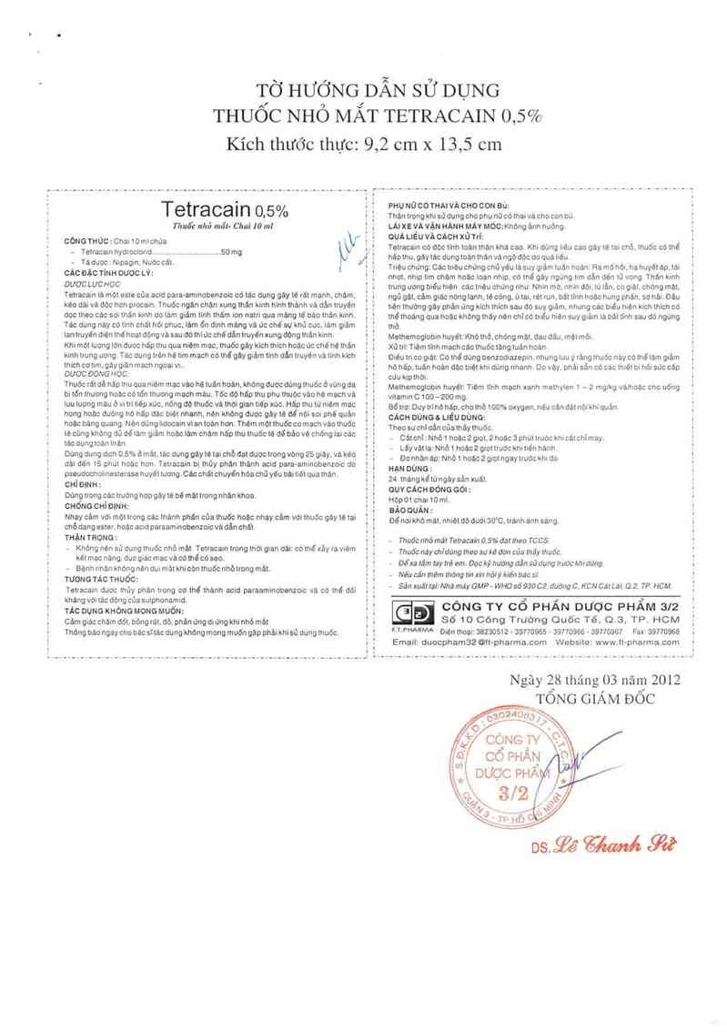 thông tin, cách dùng, giá thuốc Tetracain 0,5% - ảnh 1