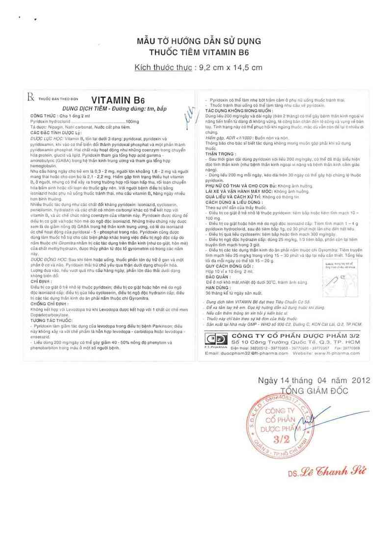 thông tin, cách dùng, giá thuốc Vitamin B6 - ảnh 1