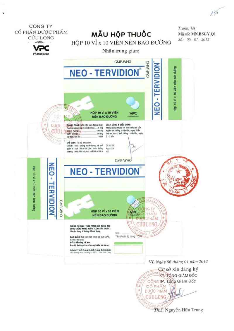 thông tin, cách dùng, giá thuốc Neo-Tervidion - ảnh 1