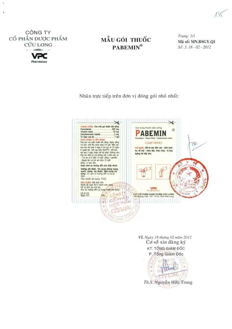 thông tin, cách dùng, giá thuốc Pabemin - ảnh 1